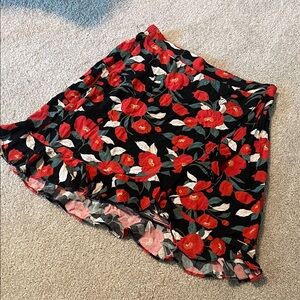 Gibson Red and Black Floral Poppy A-Line Mini Skirt